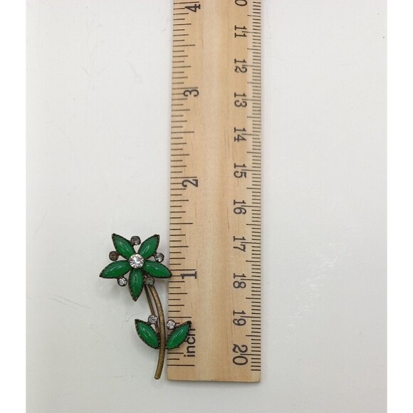 Antique Flower Brooch Green Stone  Old C Clasp - Picture 2 of 10